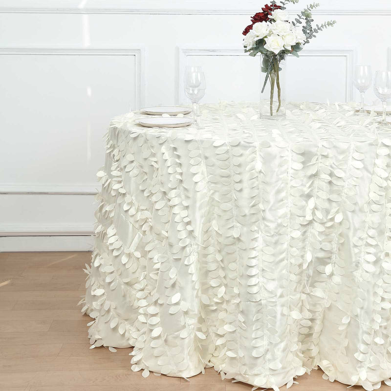 120" Taffeta Round Tablecloth with Leaf Petals Design - Green