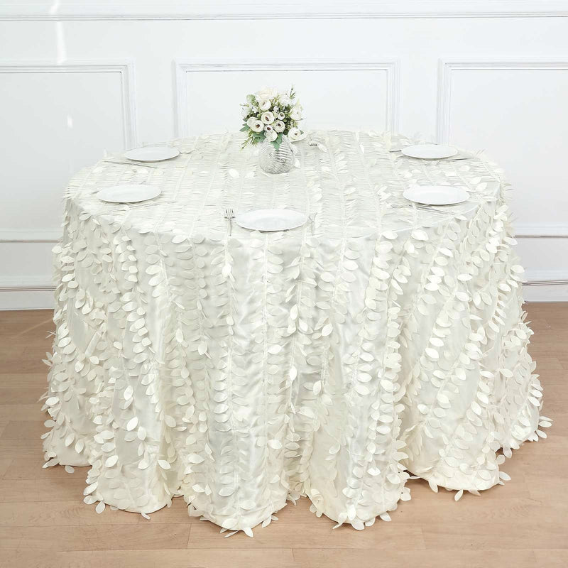 120" Taffeta Round Tablecloth with Leaf Petals Design - Green