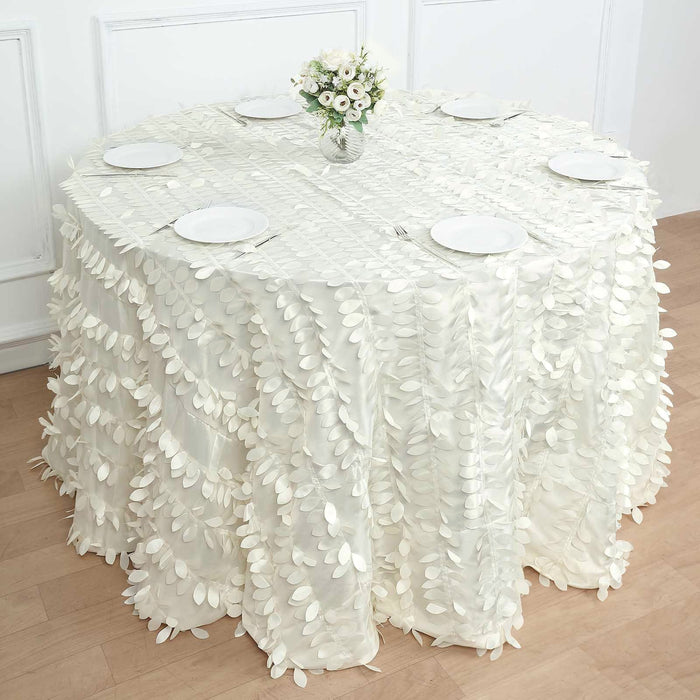 120" Taffeta Round Tablecloth with Leaf Petals Design - Green