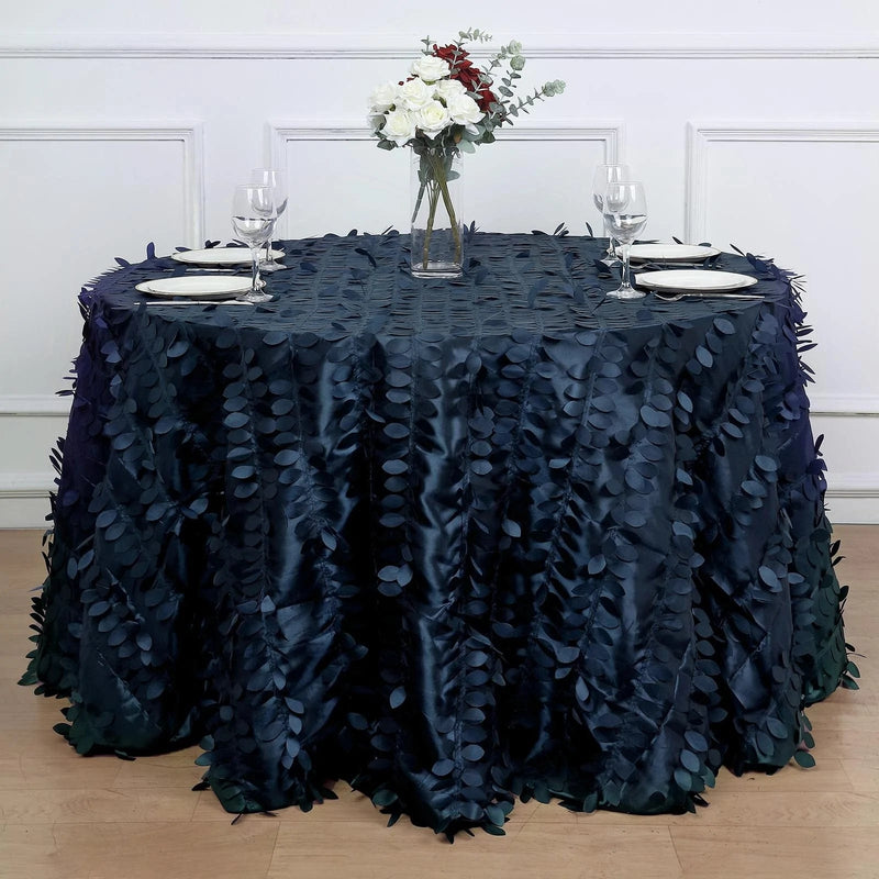 120" Taffeta Round Tablecloth with Leaf Petals Design - Green