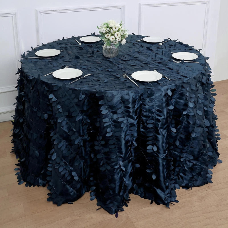 120" Taffeta Round Tablecloth with Leaf Petals Design - Green
