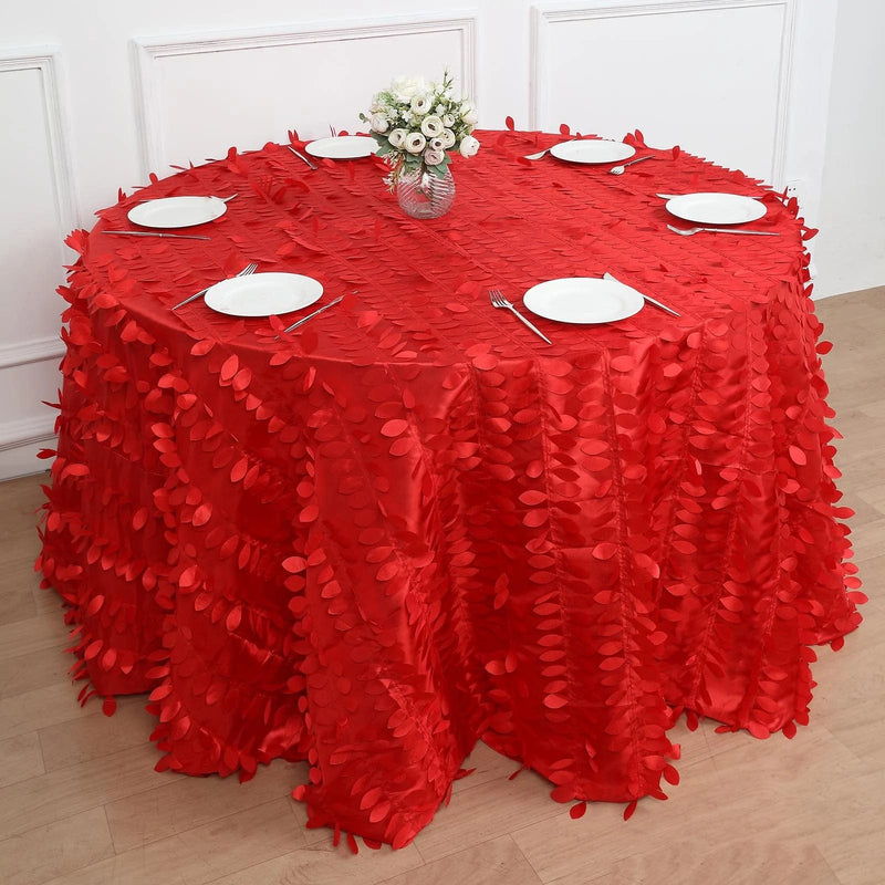 120" Taffeta Round Tablecloth with Leaf Petals Design - Green