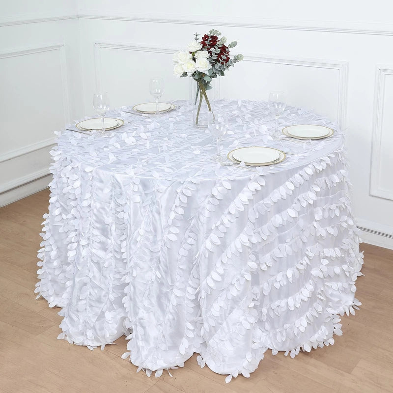 120" Taffeta Round Tablecloth with Leaf Petals Design - Green