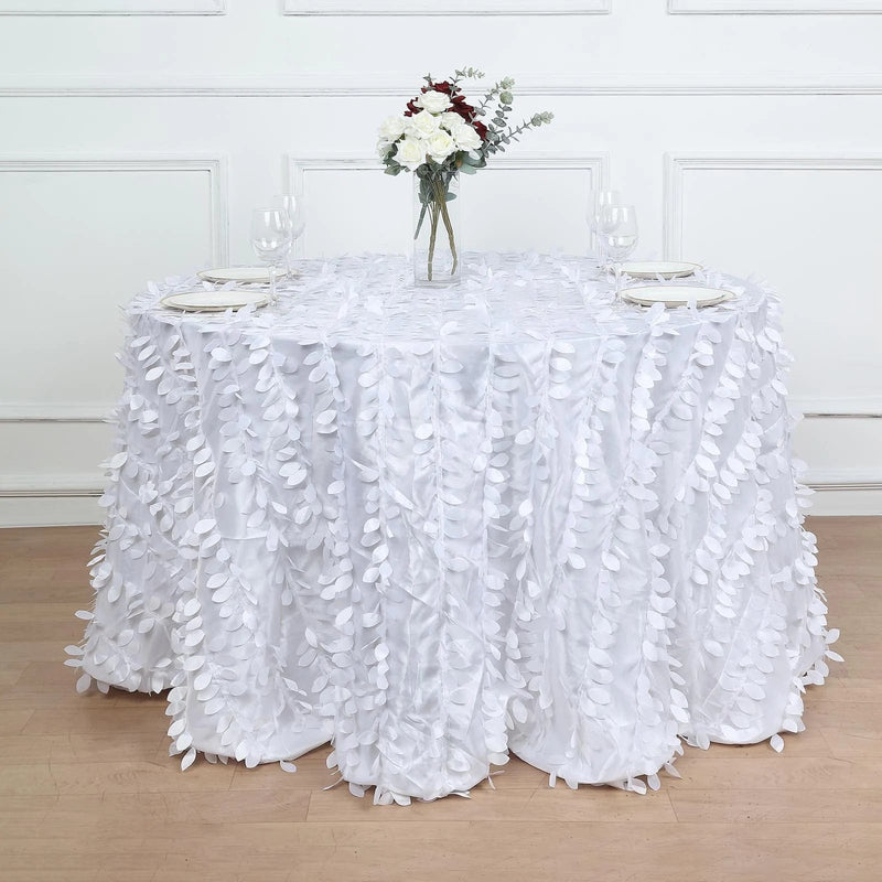 120" Taffeta Round Tablecloth with Leaf Petals Design - Green