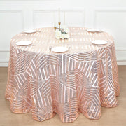 120" Tulle Round Tablecloth with Sequins and Geometric Pattern