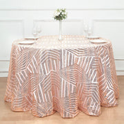 120" Tulle Round Tablecloth with Sequins and Geometric Pattern