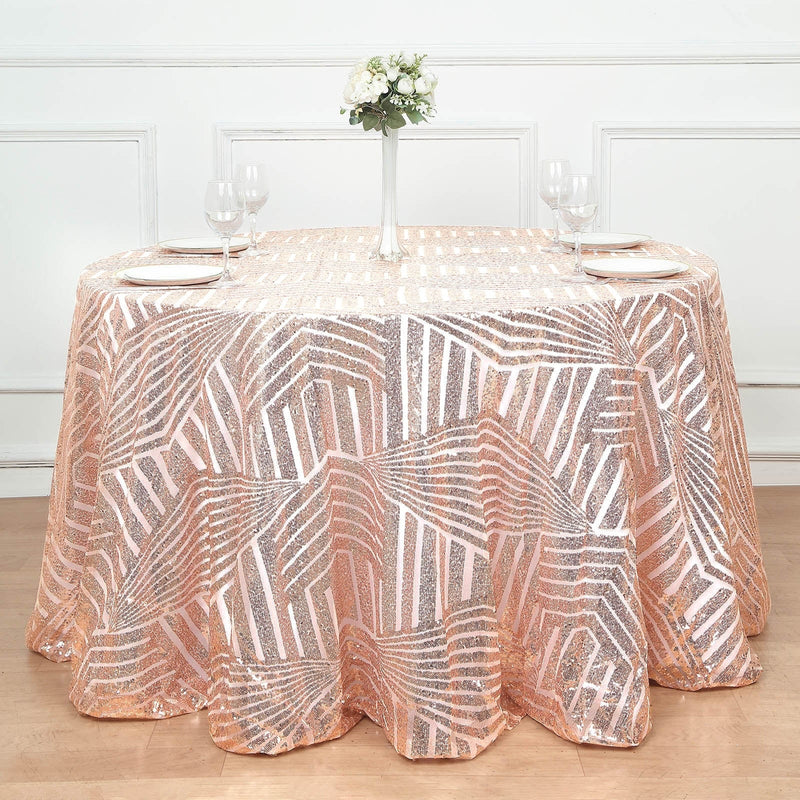 120" Tulle Round Tablecloth with Sequins and Geometric Pattern