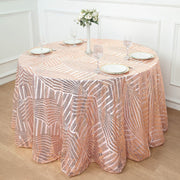 120" Tulle Round Tablecloth with Sequins and Geometric Pattern