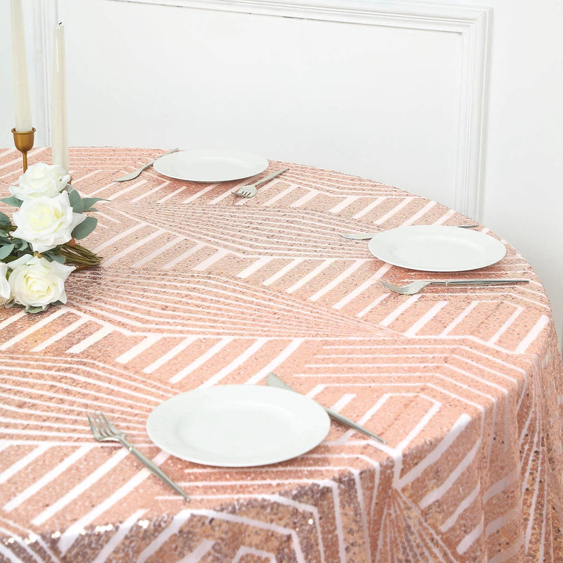120" Tulle Round Tablecloth with Sequins and Geometric Pattern