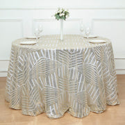 120" Tulle Round Tablecloth with Sequins and Geometric Pattern