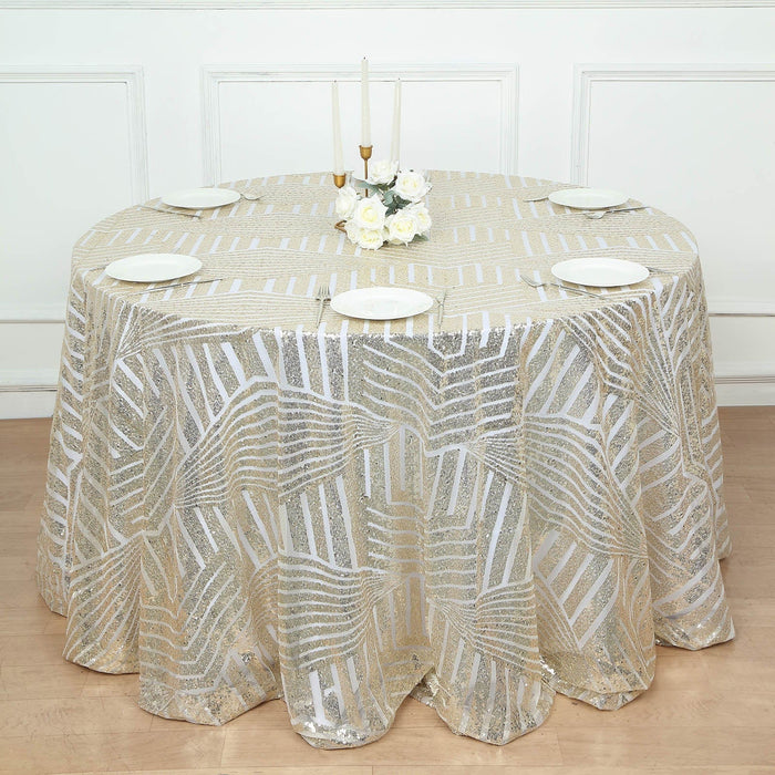120" Tulle Round Tablecloth with Sequins and Geometric Pattern
