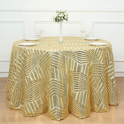 120" Tulle Round Tablecloth with Sequins and Geometric Pattern