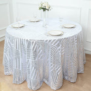 120" Tulle Round Tablecloth with Sequins and Geometric Pattern