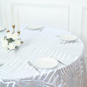 120" Tulle Round Tablecloth with Sequins and Geometric Pattern