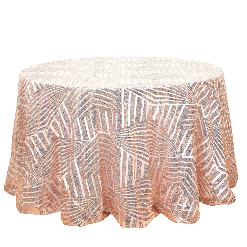 120" Tulle Round Tablecloth with Sequins and Geometric Pattern TAB_02G_120_046