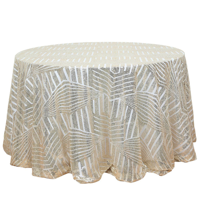 120" Tulle Round Tablecloth with Sequins and Geometric Pattern TAB_02G_120_CHMP