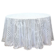 120" Tulle Round Tablecloth with Sequins and Geometric Pattern TAB_02G_120_SILV