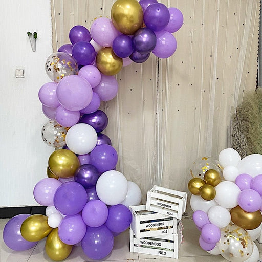 121 Balloons Garland Arch Party Decorations Kit - Purple White Gold Clear BLOON_KIT04_PULV