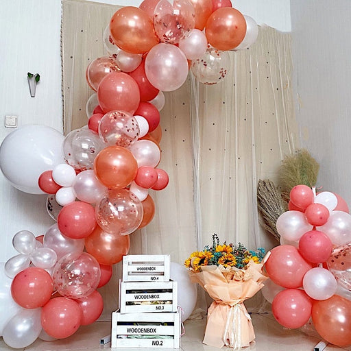 128 Balloons Garland Arch Party Decorations Kit - Dusty Rose White Clear BLOON_KIT05_DRWH