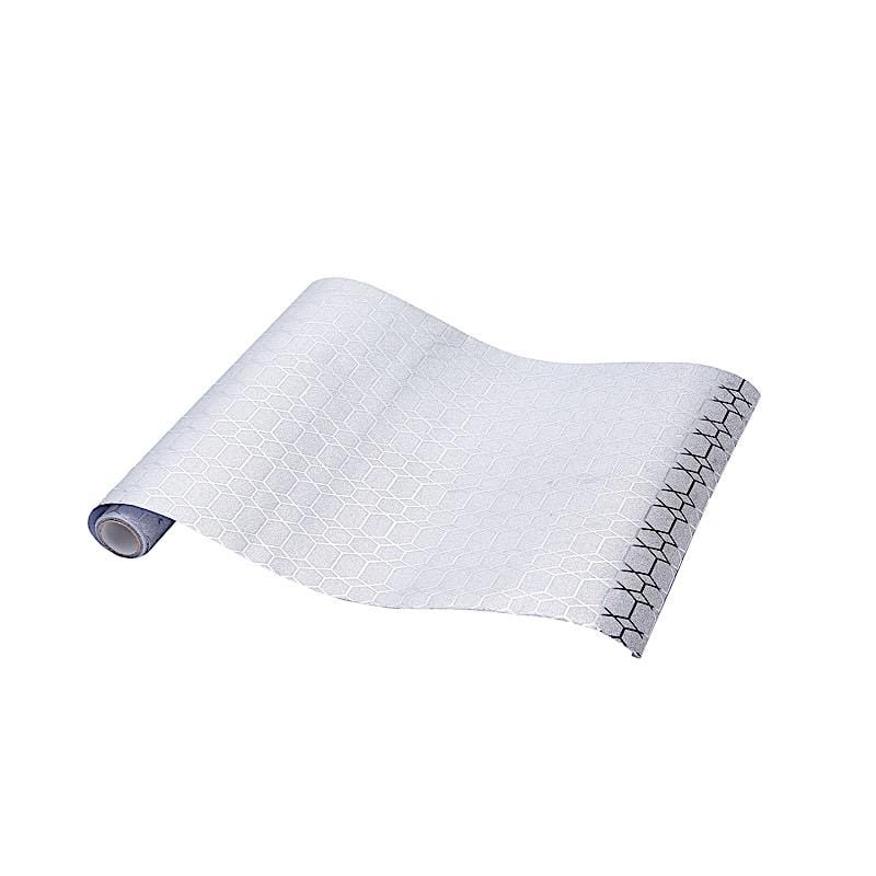 12x108" Glitter Geometric Honeycomb Paper Disposable Table Runner Roll RUN_GLIT_06_SILV