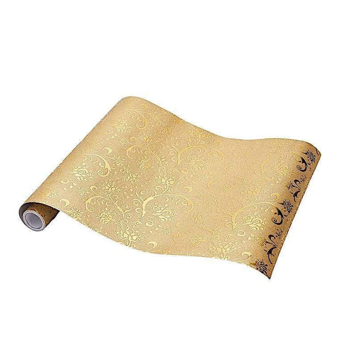 12x108" Glitter Paper Disposable Table Runner Roll Floral Design RUN_GLIT_04_GOLD