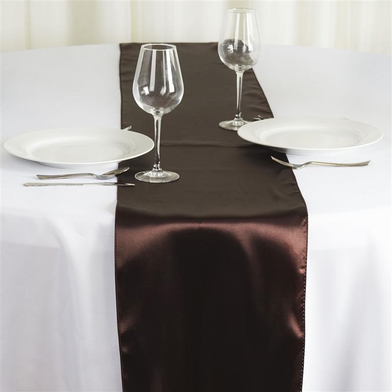 12x108" Satin Table Top Runner Wedding Decorations - Chocolate Brown RUN_STN_CHOC