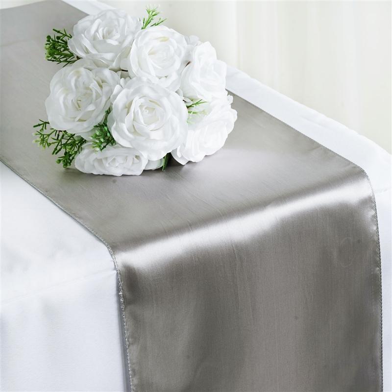 12x108" Satin Table Top Runner Wedding Decorations RUN_STN_SILV