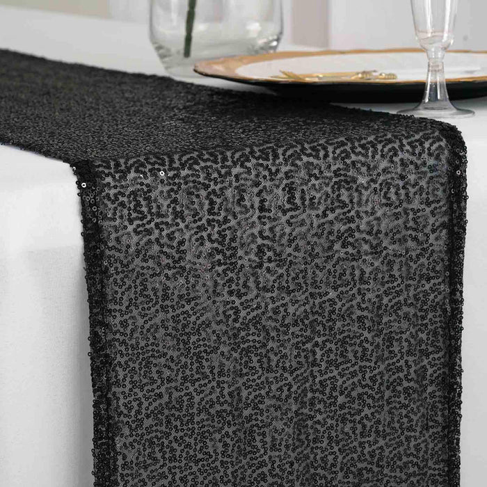 12x108" Sequined Table Runner Wedding Decorations RUN_02_BLK