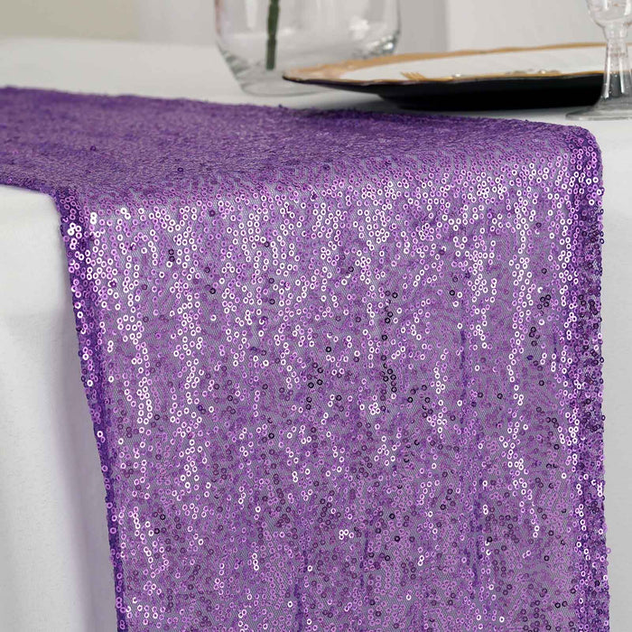 12x108" Sequined Table Runner Wedding Decorations RUN_02_PURP
