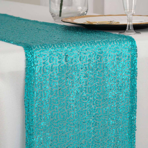 12x108" Sequined Table Runner Wedding Decorations RUN_02_TURQ