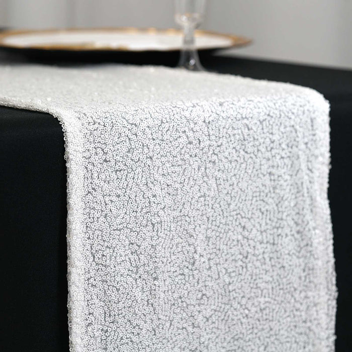 12x108" Sequined Table Runner Wedding Decorations RUN_02_WHT