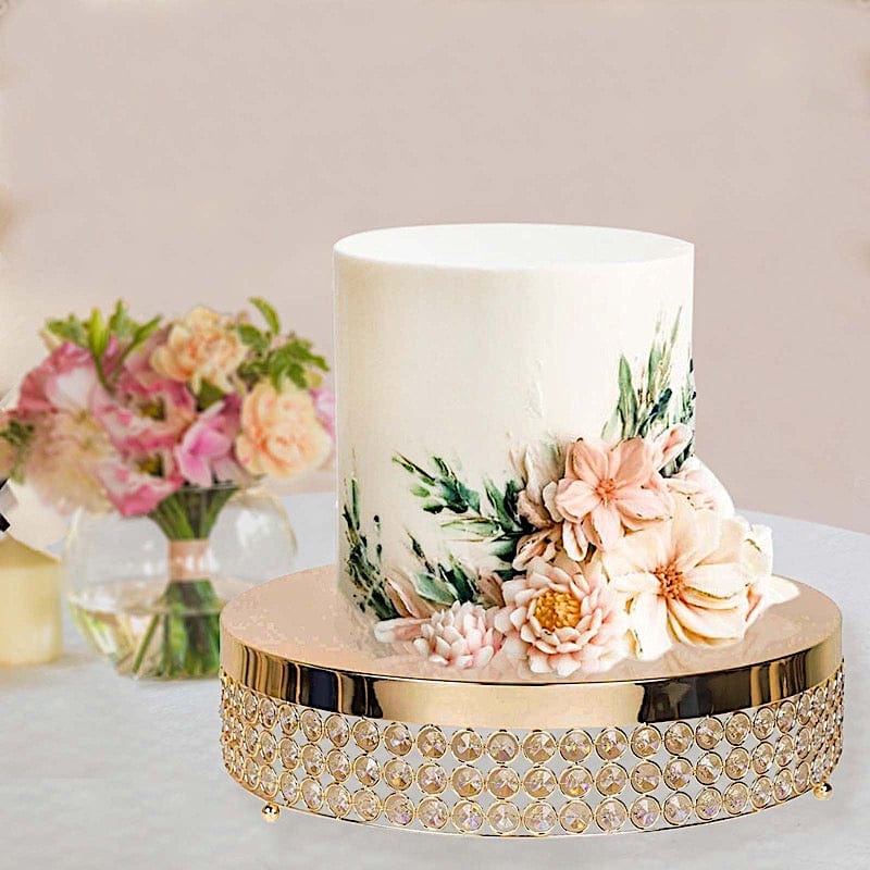 13.5" wide Metal Wedding Cake Stand with Crystal Beads