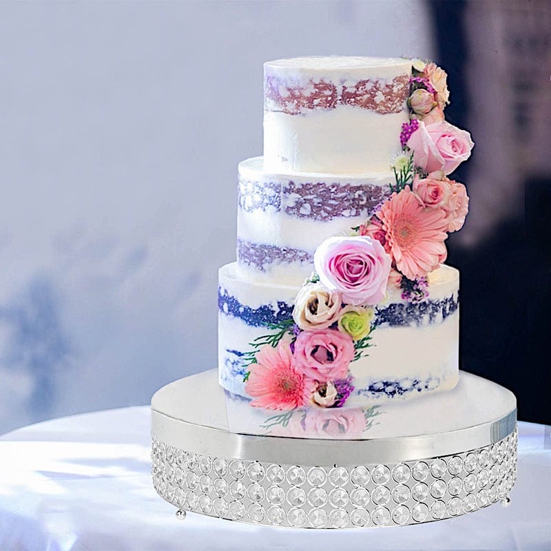 13.5" wide Metal Wedding Cake Stand with Crystal Beads