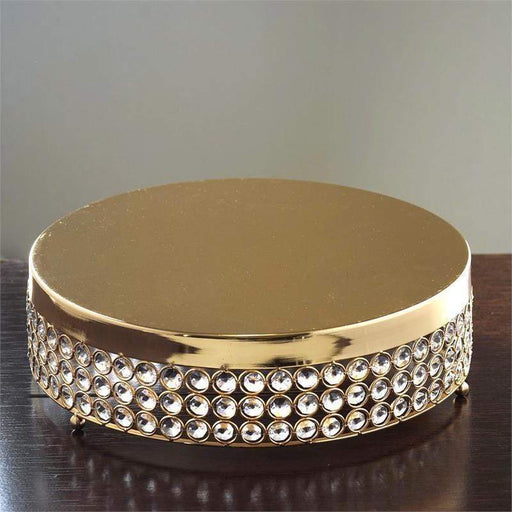 13.5" wide Metal Wedding Cake Stand with Crystal Beads CHDLR_CAKE_14_GOLD