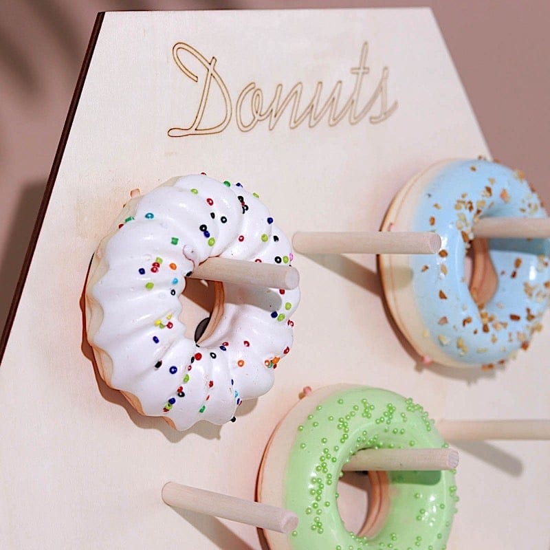 13" Donut Wall Display Stands Hexagon Wooden Board Dessert Holder - Natural CAKE_STND_DNT02_NAT
