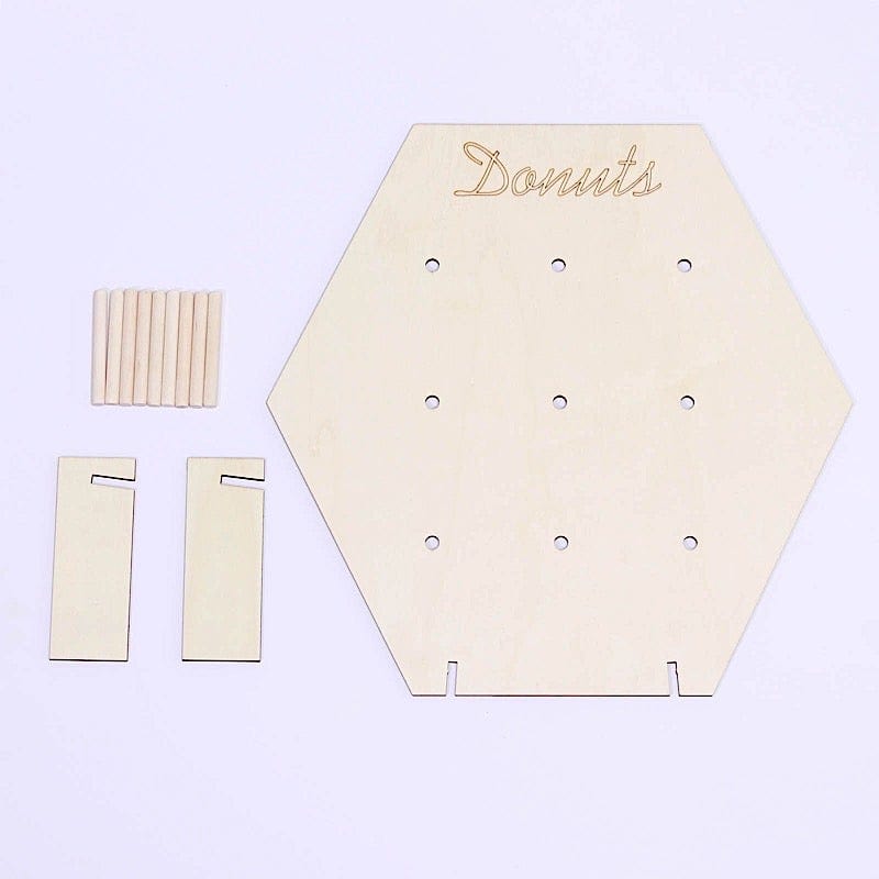 13" Donut Wall Display Stands Hexagon Wooden Board Dessert Holder - Natural CAKE_STND_DNT02_NAT