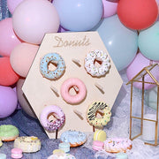 13" Donut Wall Display Stands Hexagon Wooden Board Dessert Holder - Natural CAKE_STND_DNT02_NAT