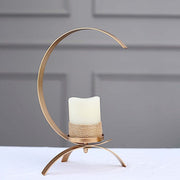 13" Half Moon Shaped Metal Pillar Candle Holder Centerpiece - Gold IRON_CAND_PL003_L_GOLD