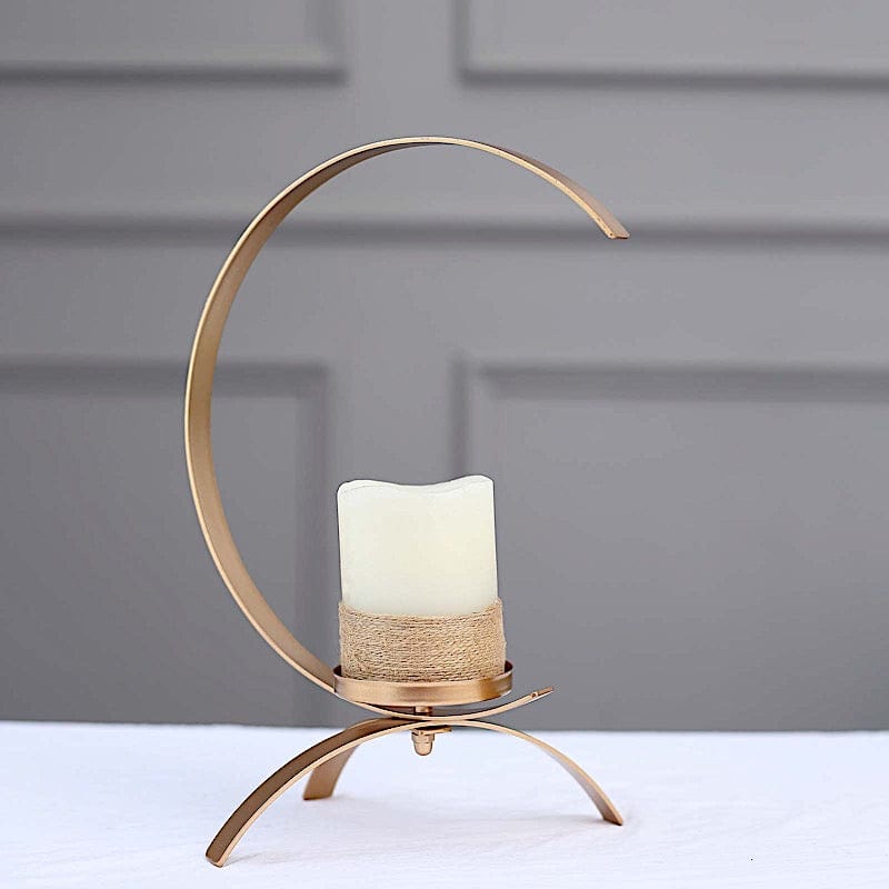 13" Half Moon Shaped Metal Pillar Candle Holder Centerpiece - Gold IRON_CAND_PL003_L_GOLD