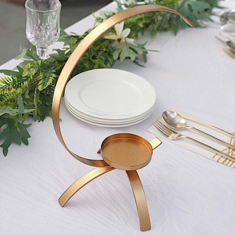 13" Half Moon Shaped Metal Pillar Candle Holder Centerpiece - Gold IRON_CAND_PL003_L_GOLD