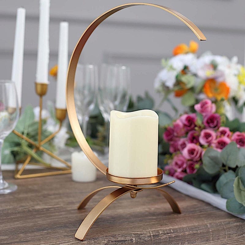 13" Half Moon Shaped Metal Pillar Candle Holder Centerpiece - Gold IRON_CAND_PL003_L_GOLD