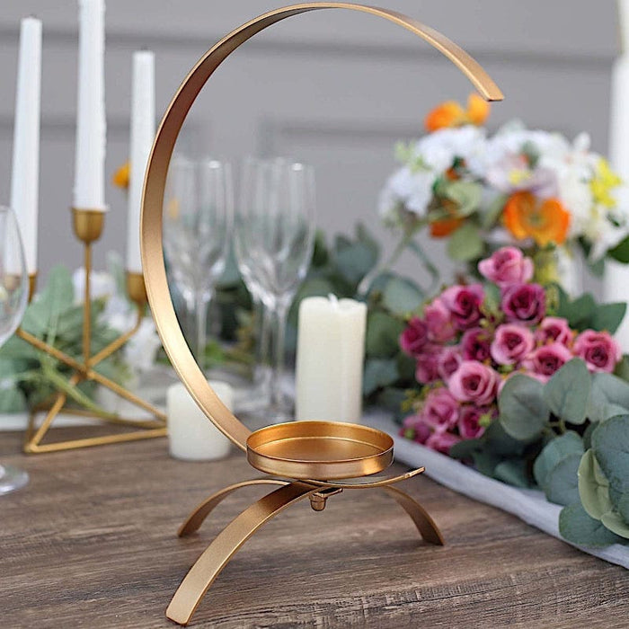 13" Half Moon Shaped Metal Pillar Candle Holder Centerpiece - Gold IRON_CAND_PL003_L_GOLD