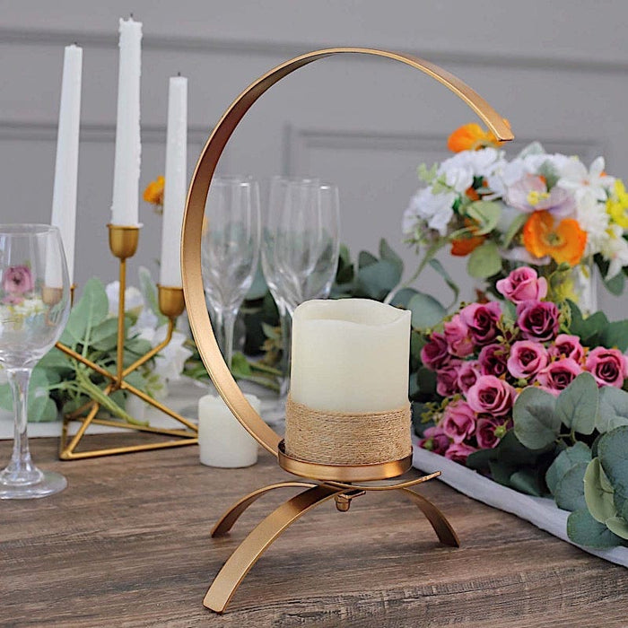 13" Half Moon Shaped Metal Pillar Candle Holder Centerpiece - Gold IRON_CAND_PL003_L_GOLD