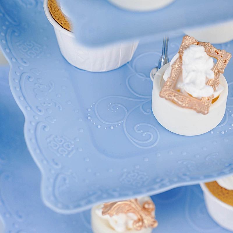 13" tall 3 Tier Plastic Dessert Stand Floral Print Square Cupcake Holder