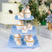 13" tall 3 Tier Plastic Dessert Stand Floral Print Square Cupcake Holder