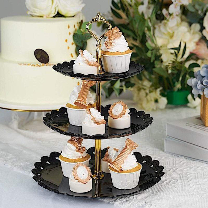 13" tall 3 Tier Plastic Dessert Stand Round Cupcake Holder with Heart Rim