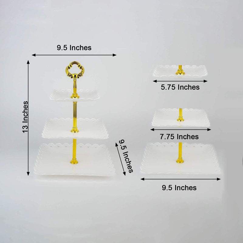 13" tall 3 Tier Plastic Dessert Stand Square Cupcake Holder with Heart Rim