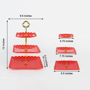 13" tall 3 Tier Plastic Dessert Stand Square Cupcake Holder with Heart Rim
