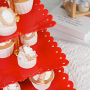 13" tall 3 Tier Plastic Dessert Stand Square Cupcake Holder with Heart Rim