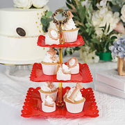 13" tall 3 Tier Plastic Dessert Stand Square Cupcake Holder with Heart Rim